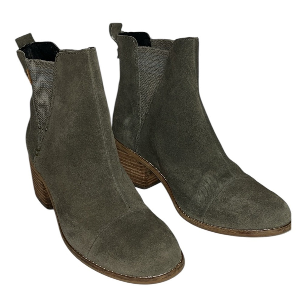 TOM'S Esme stacked heel suede upper ankle boots Sz 8.5 Green